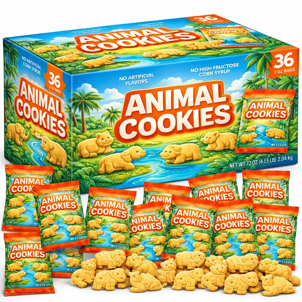 Generic Animal Crackers Cookies – 36-Count Bulk Pack, 2 oz Individual Bags | Grab-and-Go Snack