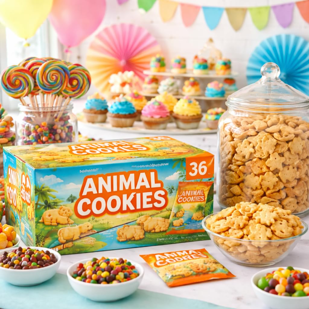Generic Animal Crackers Cookies – 36-Count Bulk Pack, 2 oz Individual Bags | Grab-and-Go Snack