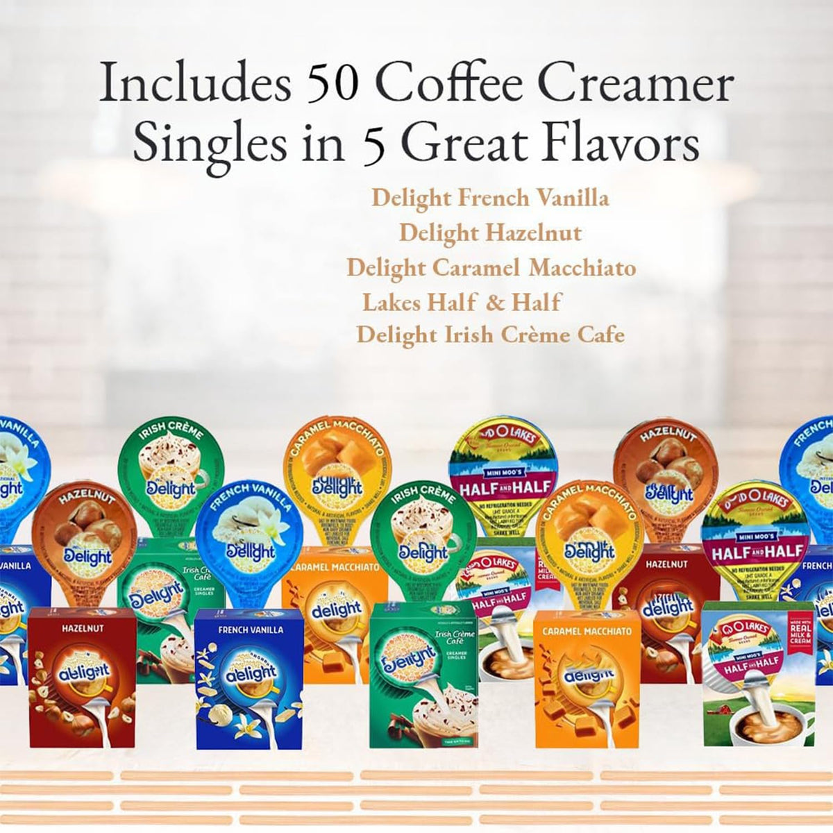 Generic Coffee Creamer Singles Variety Pack – 50-Ct, 5 Flavors, Shelf-Stable