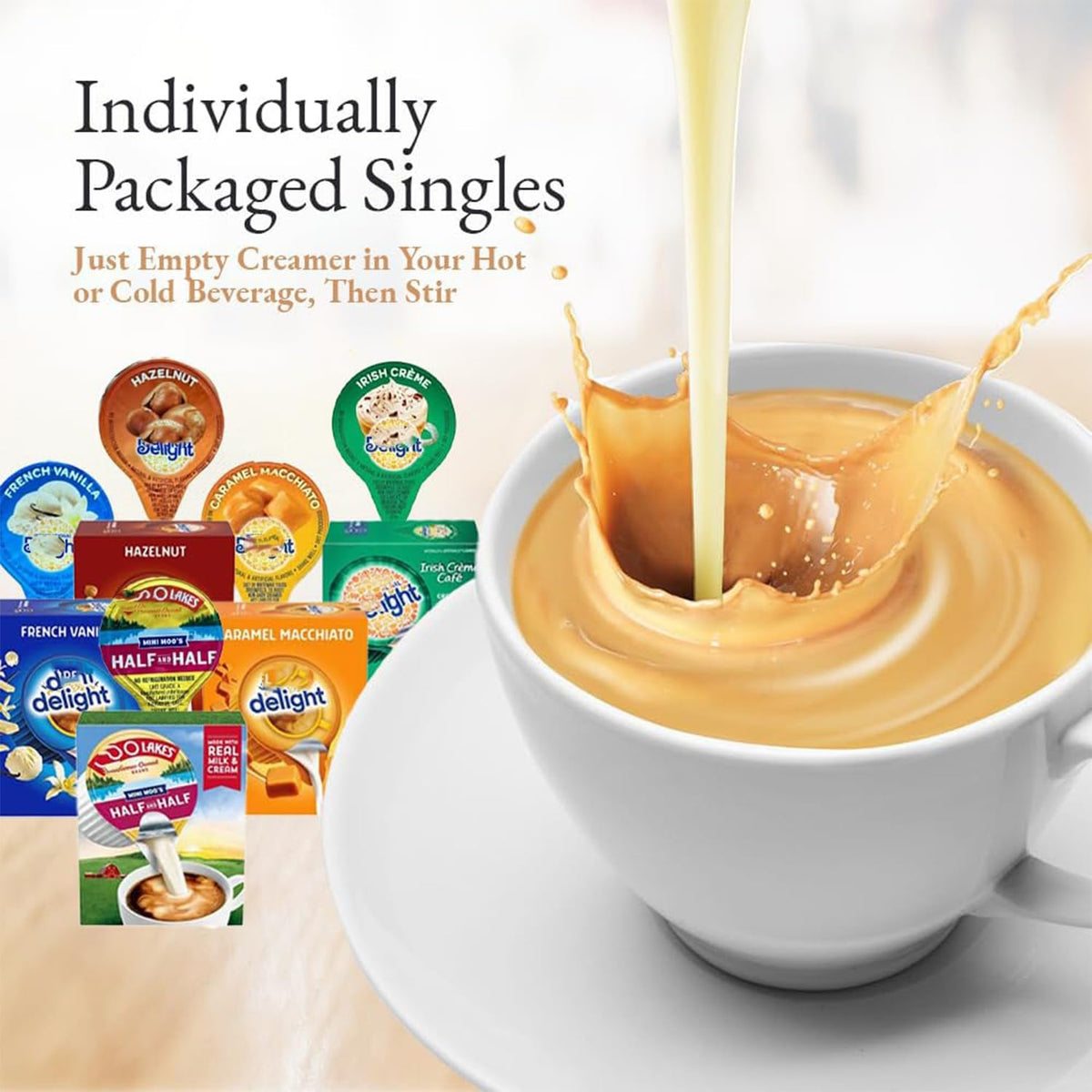 Generic Coffee Creamer Singles Variety Pack – 50-Ct, 5 Flavors, Shelf-Stable