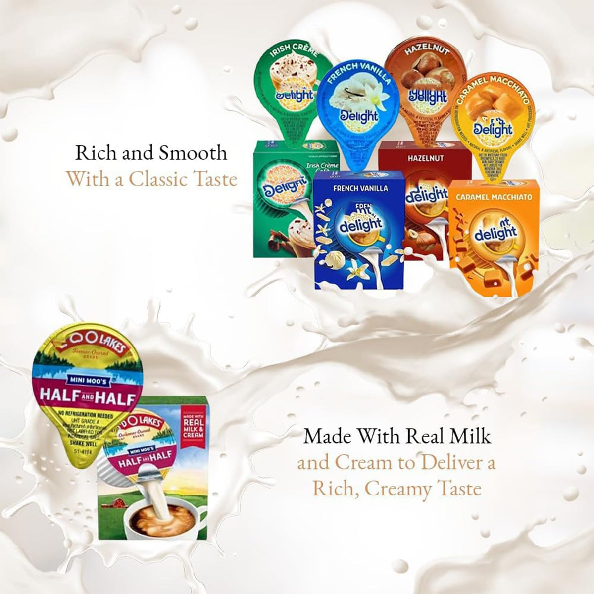 Generic Coffee Creamer Singles Variety Pack – 50-Ct, 5 Flavors, Shelf-Stable