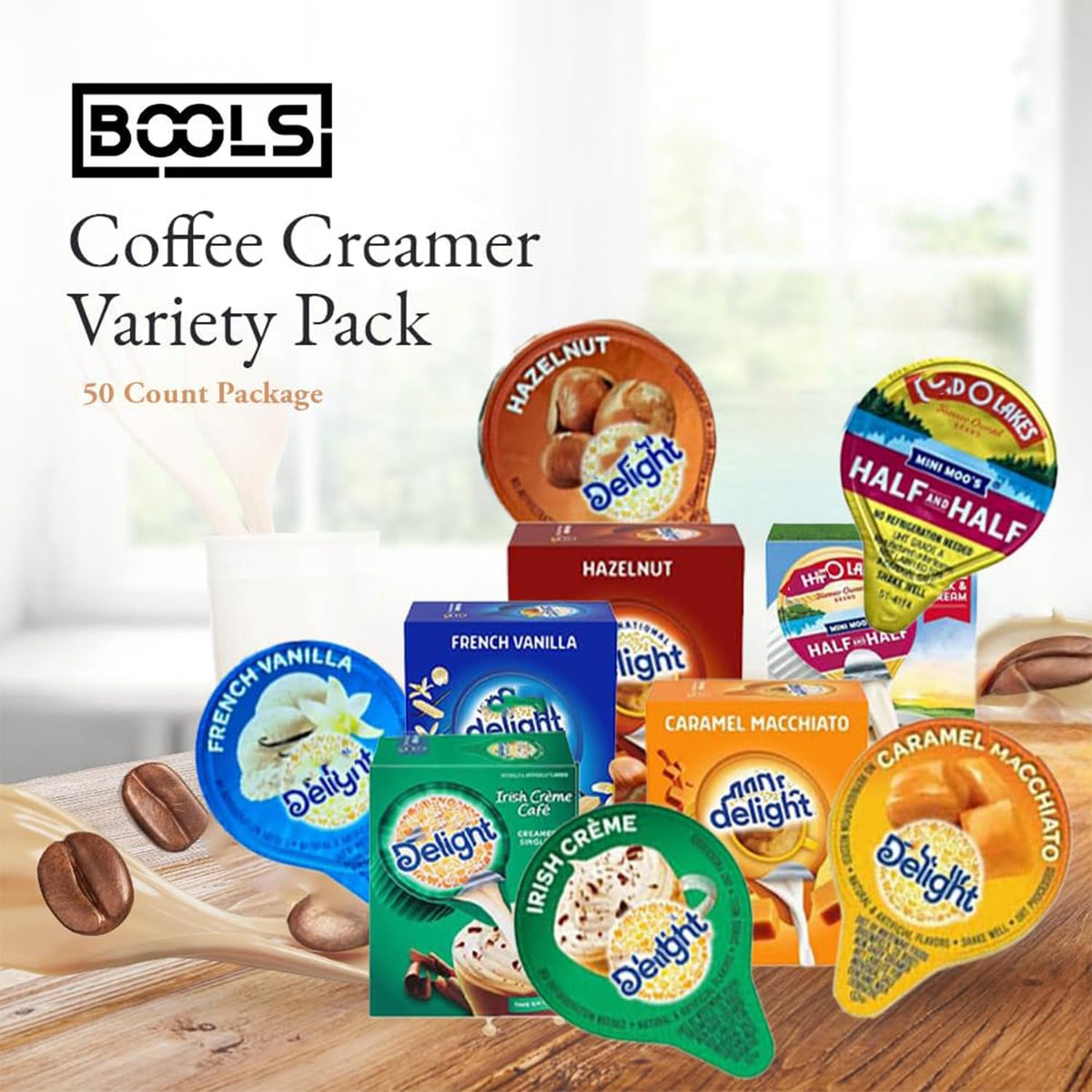 Generic Coffee Creamer Singles Variety Pack – 50-Ct, 5 Flavors, Shelf-Stable