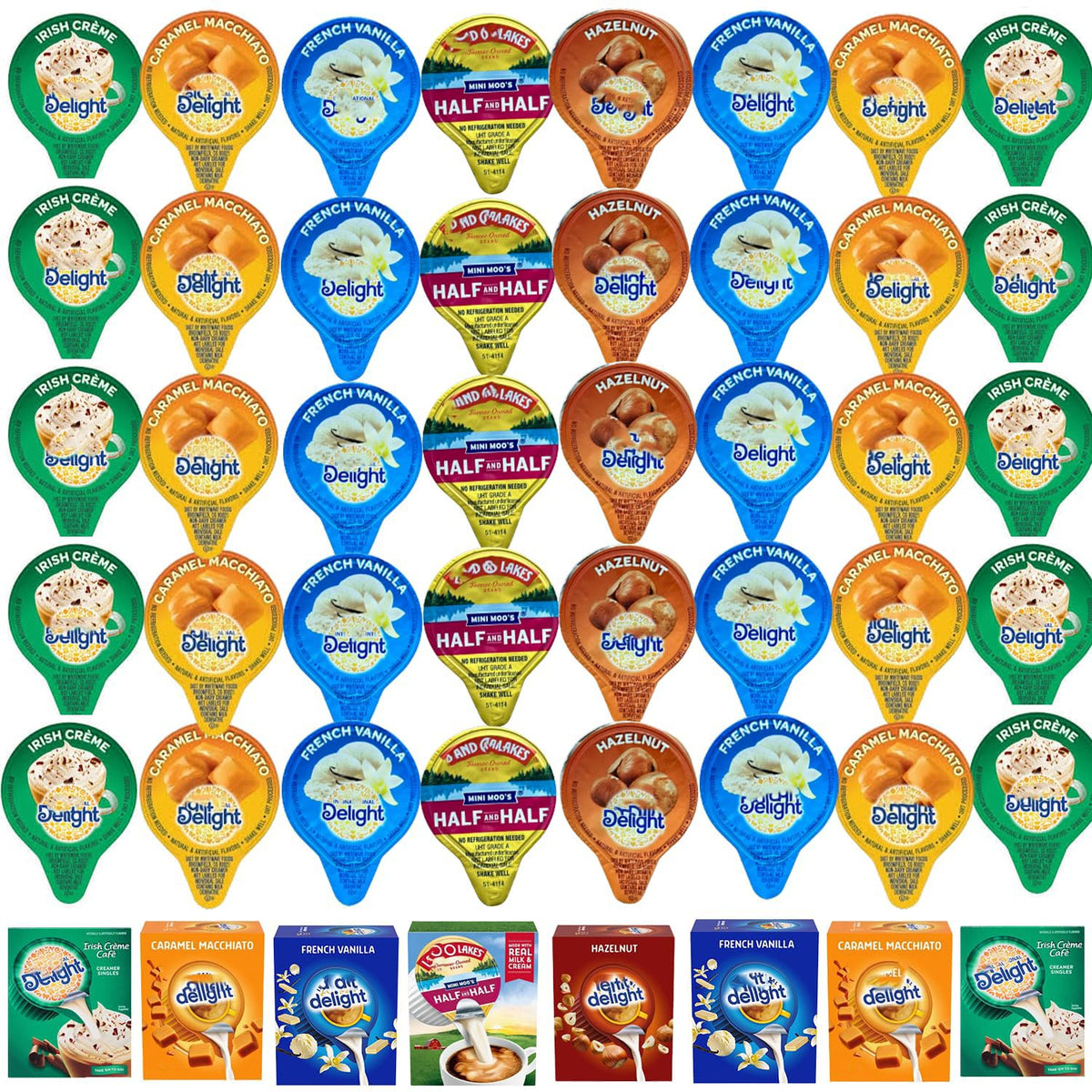 Generic Coffee Creamer Singles Variety Pack – 50-Ct, 5 Flavors, Shelf-Stable