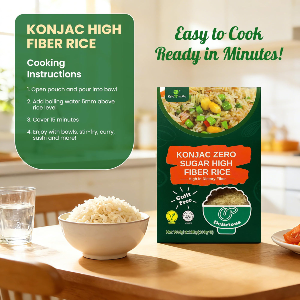 Generic Ketoslim Mo High-Fiber Konnyaku Rice 4 Pack | Low-Calorie, Vegan Shirataki Rice with Glucomannan