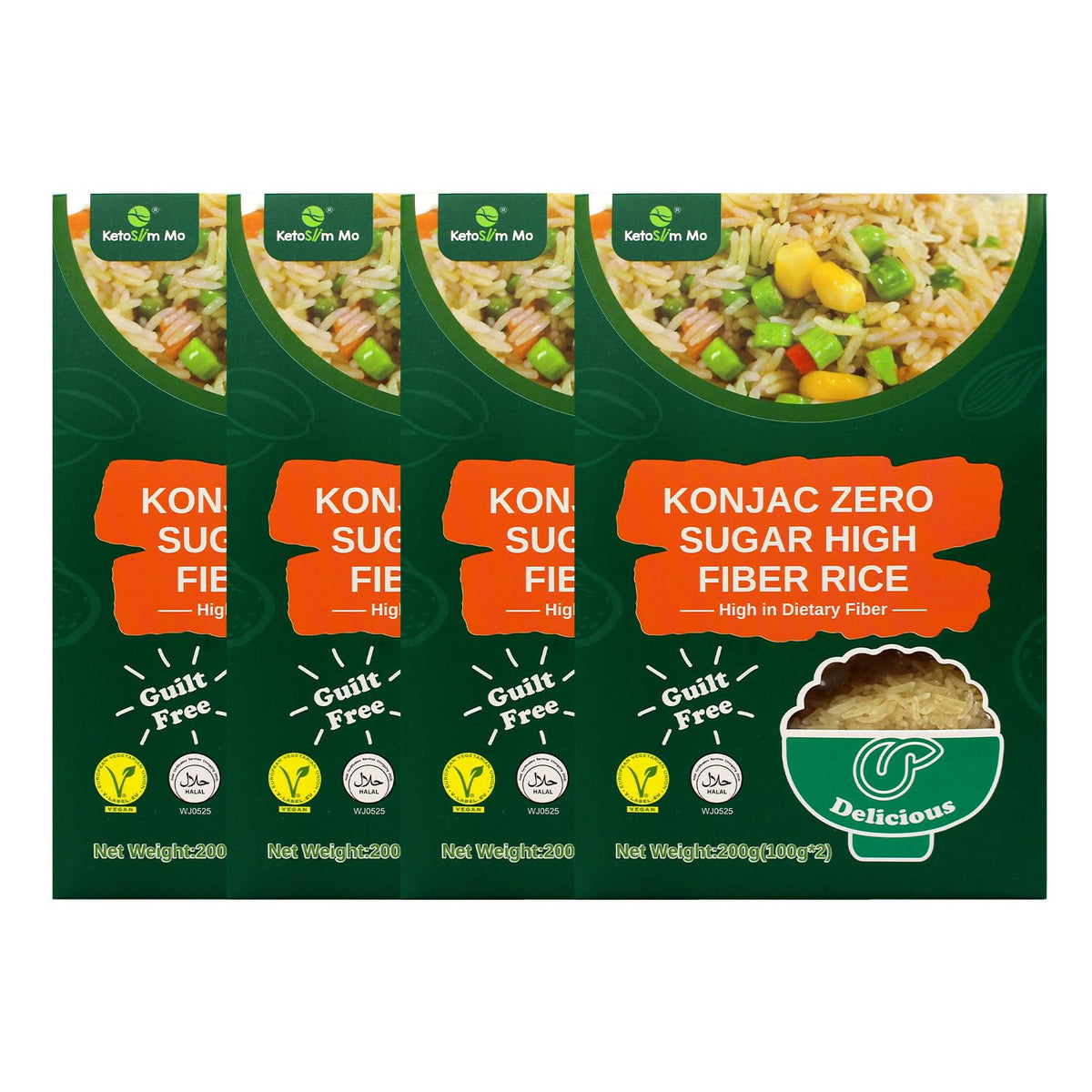 Generic Ketoslim Mo High-Fiber Konnyaku Rice 4 Pack | Low-Calorie, Vegan Shirataki Rice with Glucomannan