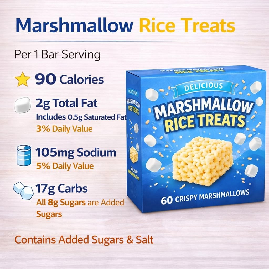 Marshmallow Rice Crispy Treats – 60 Count, Individually Wrapped Party Snacks