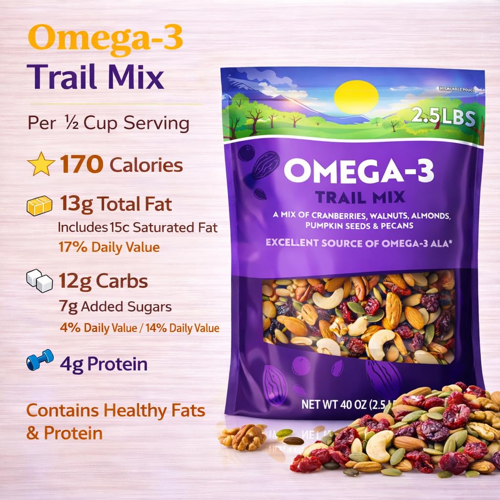 Omega-3 Trail Mix Snack Blend – Cranberries, Nuts & Seeds, 40 oz Kosher Non-GMO