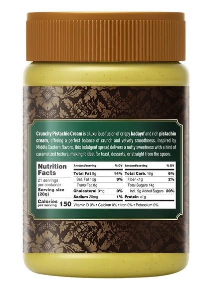 Nutty & Fruity Crunchy Pistachio Cream – 21 oz Jar | Gourmet Pistachio Spread