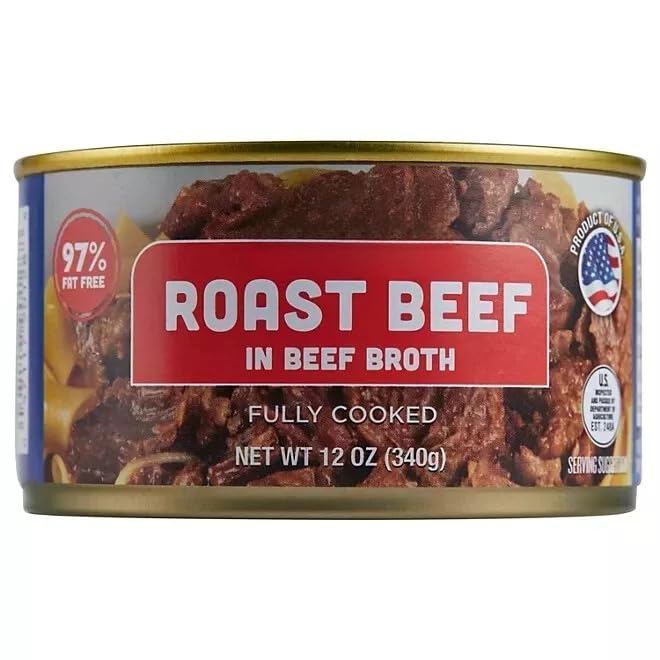 Generic Roast Beef in Beef Broth Can – 12 oz, 4 Pack, 3 lbs Total, 97% Fat Free
