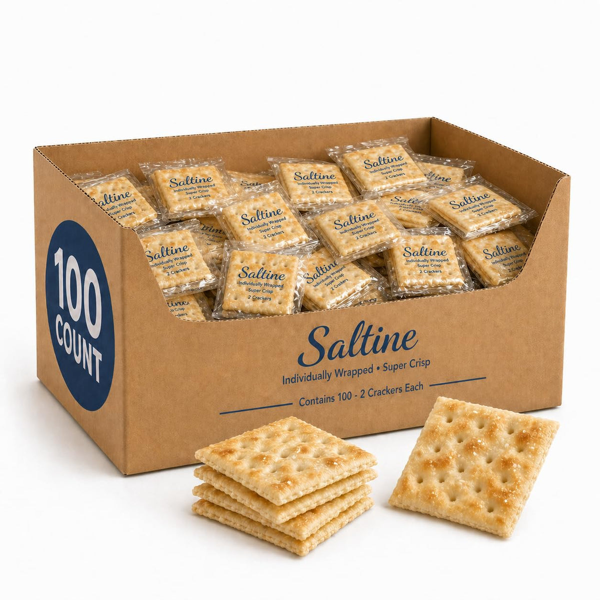 Saltine Crackers 100 Pack – Premium Individually Wrapped, Low Sodium | Generic