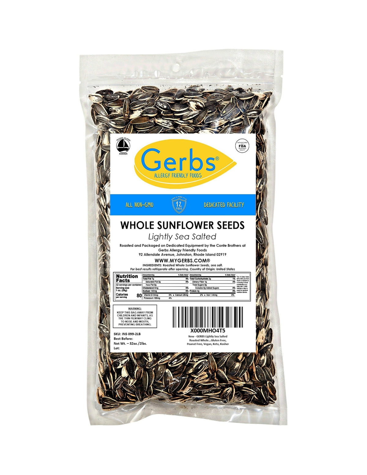 Gerbs Lightly Sea Salted Sunflower Seed in Shell – 2 LBS, Allergen-Free & Non-GMO