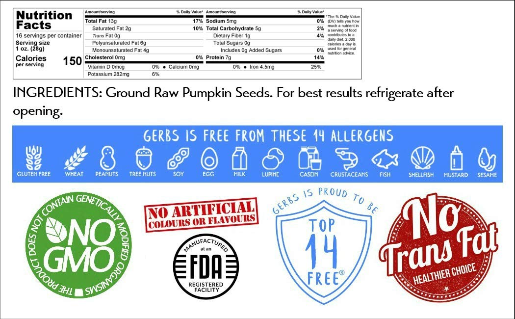 GERBS Pumpkin Seed Meal 1 LB – Premium, Non-GMO, Keto & Paleo | Resealable Bulk Bag
