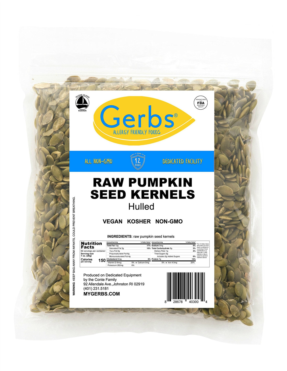 GERBS Raw Pumpkin Seed Kernels 4 LBS – Top 14 Allergen-Free, Canada-Grown, Packed in US