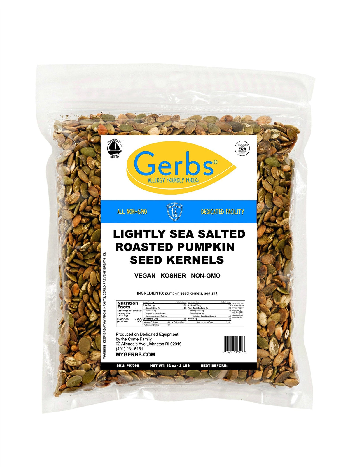 GERBS Lightly Sea Salted Pumpkin Seed Kernels – 2 LBS | Top 14 Allergen-Free, Canada-Grown