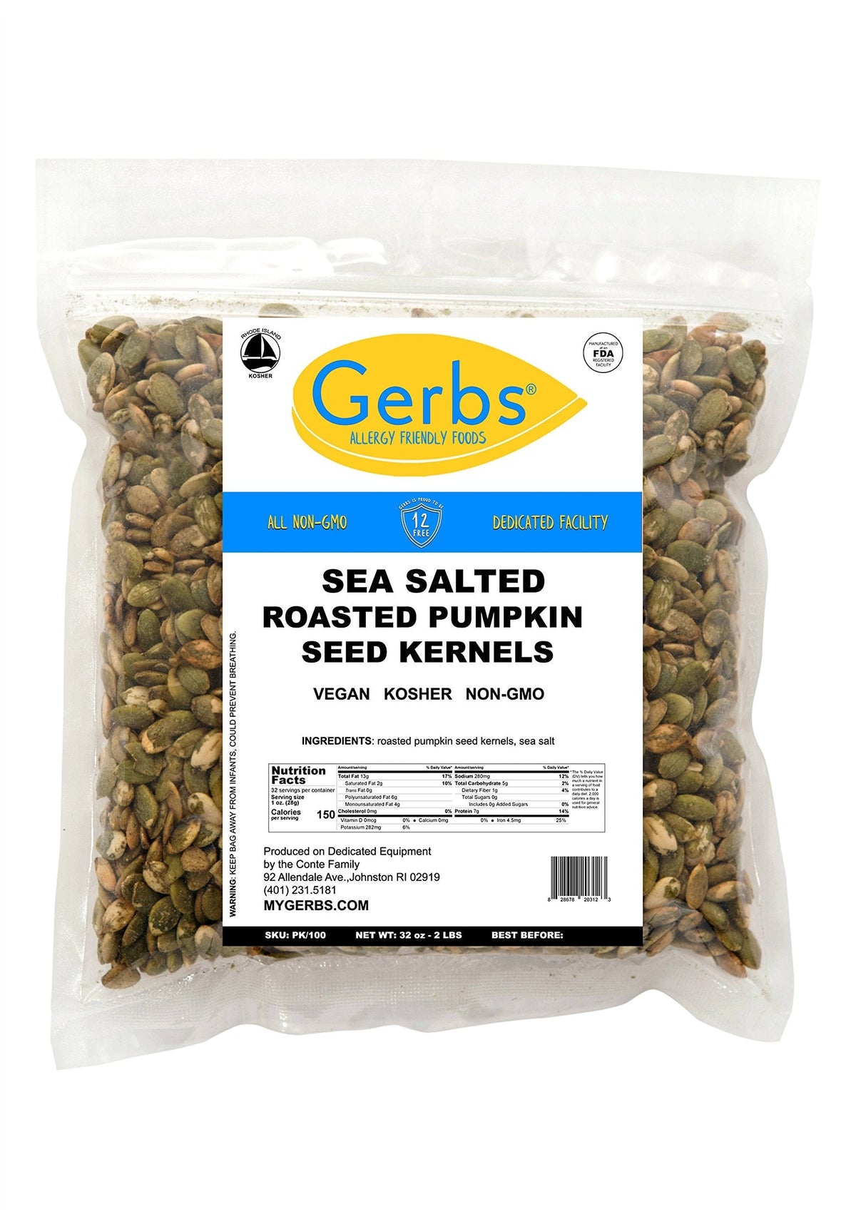 GERBS Sea Salted Pumpkin Seed Kernels – 2 LBS, Allergen-Free & Versatile
