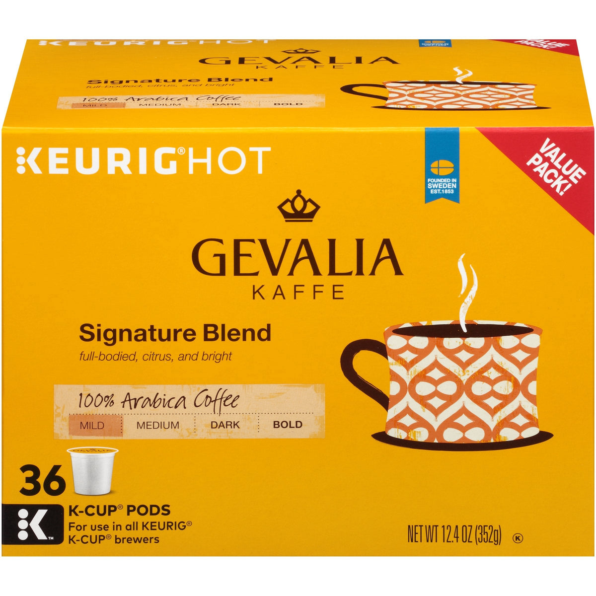 Gevalia Signature Blend Mild Roast K-Cup Coffee Pods – 36 Count | Premium Arabica