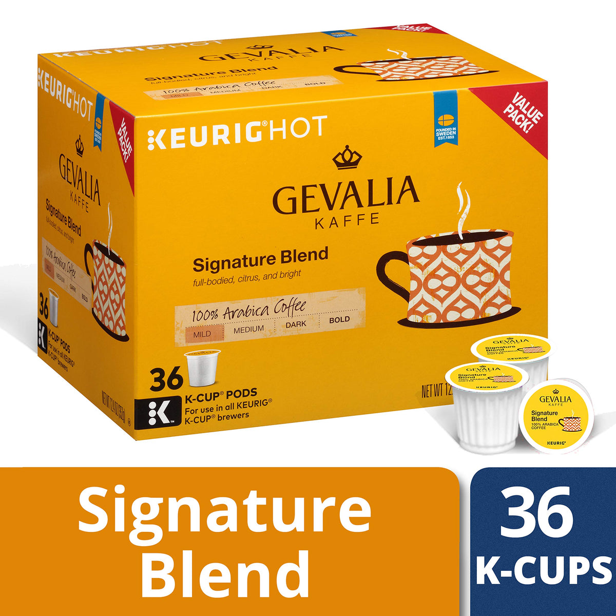 Gevalia Signature Blend Mild Roast K-Cup Coffee Pods – 36 Count | Premium Arabica