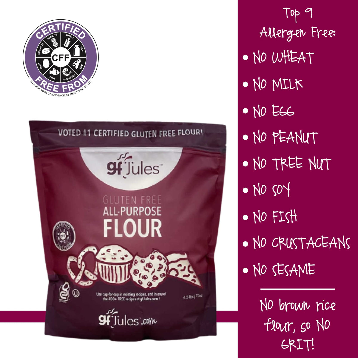 gfJules Certified Gluten Free All Purpose Flour | Cup-for-Cup Substitution, Smooth Texture, 4.5 lb Pouch