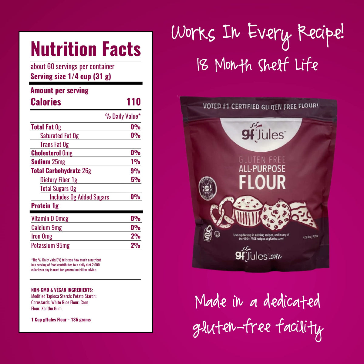 gfJules Certified Gluten Free All Purpose Flour | Cup-for-Cup Substitution, Smooth Texture, 4.5 lb Pouch