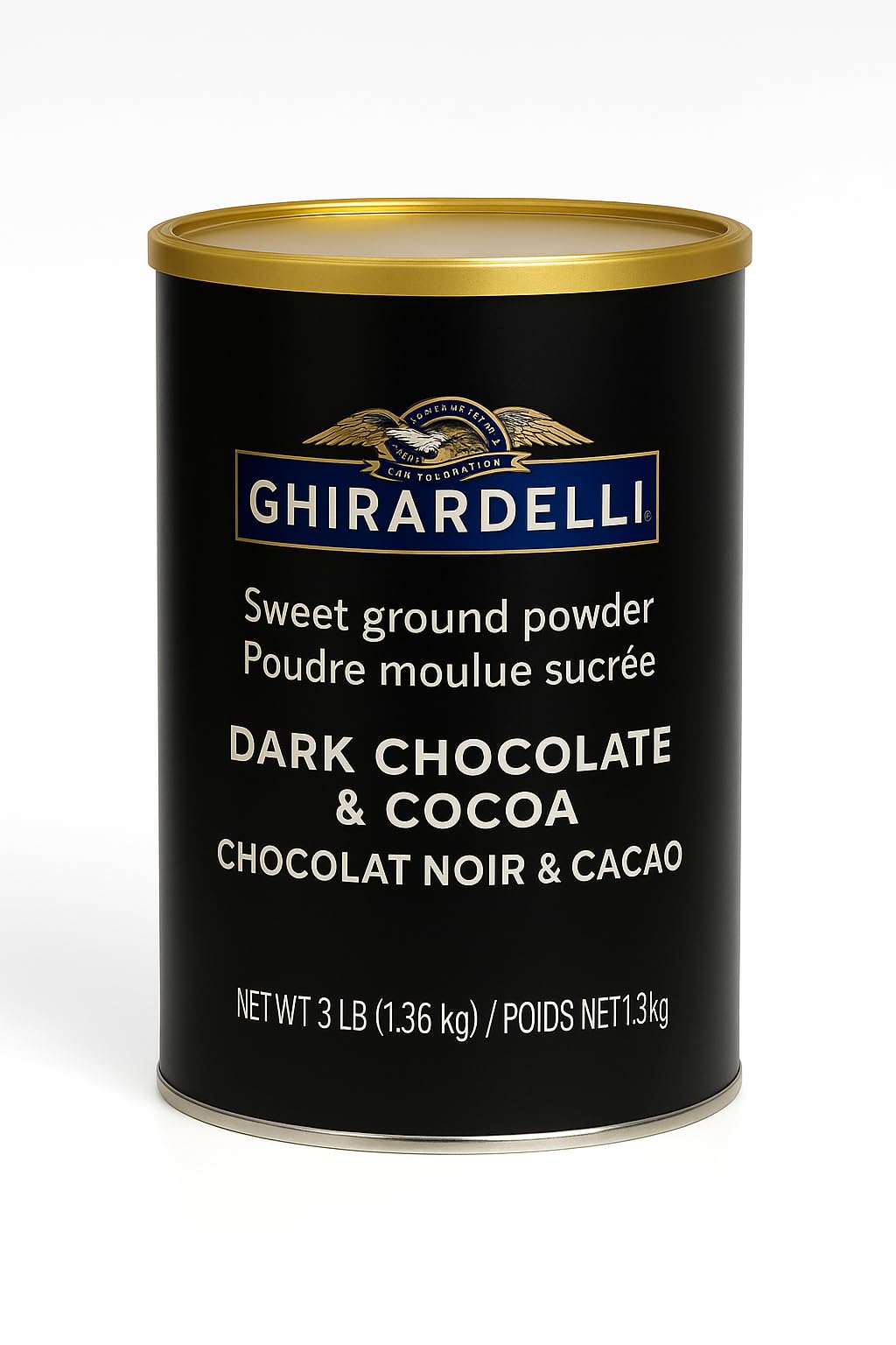 Ghirardelli Dark Chocolate & Cocoa Sweet Ground Powder, 3 lb Can – Rich, Less-Sweet Cocoa Powder