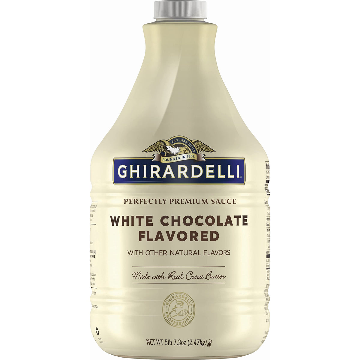 Ghirardelli Premium White Chocolate Sauce – 87.3 oz Bottle for Espresso, Hot Chocolate & Desserts