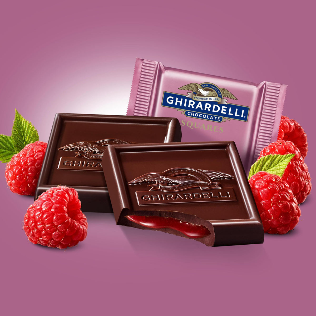 GHIRARDELLI Dark Chocolate Raspberry Squares – 5.32 oz Bag (Pack of 6) | Rich Raspberry Filling in Dark Chocolate