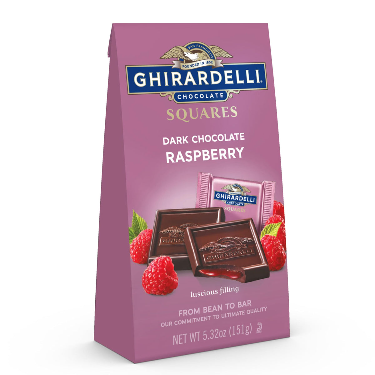GHIRARDELLI Dark Chocolate Raspberry Squares – 5.32 oz Bag (Pack of 6) | Rich Raspberry Filling in Dark Chocolate