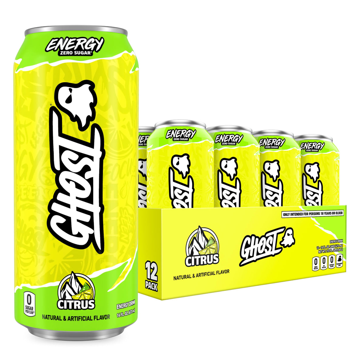 GHOST Energy Drink 12-Pack Citrus | 200mg Natural Caffeine, Focus, No Artificial Colors, Gluten-Free & Vegan