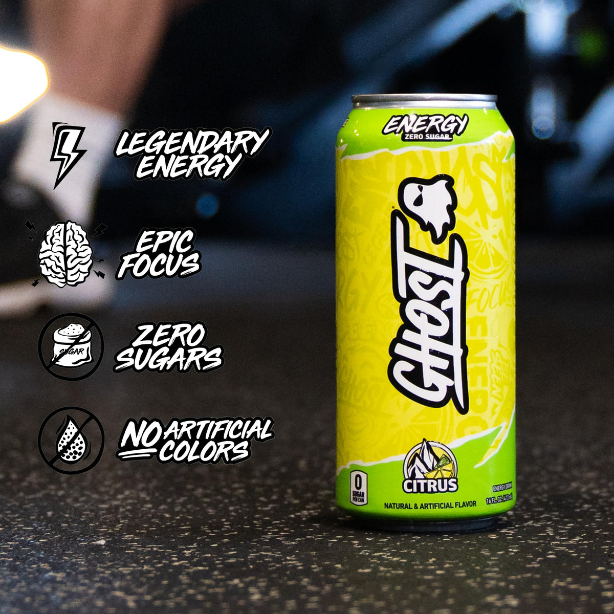 GHOST Energy Drink 12-Pack Citrus | 200mg Natural Caffeine, Focus, No Artificial Colors, Gluten-Free & Vegan