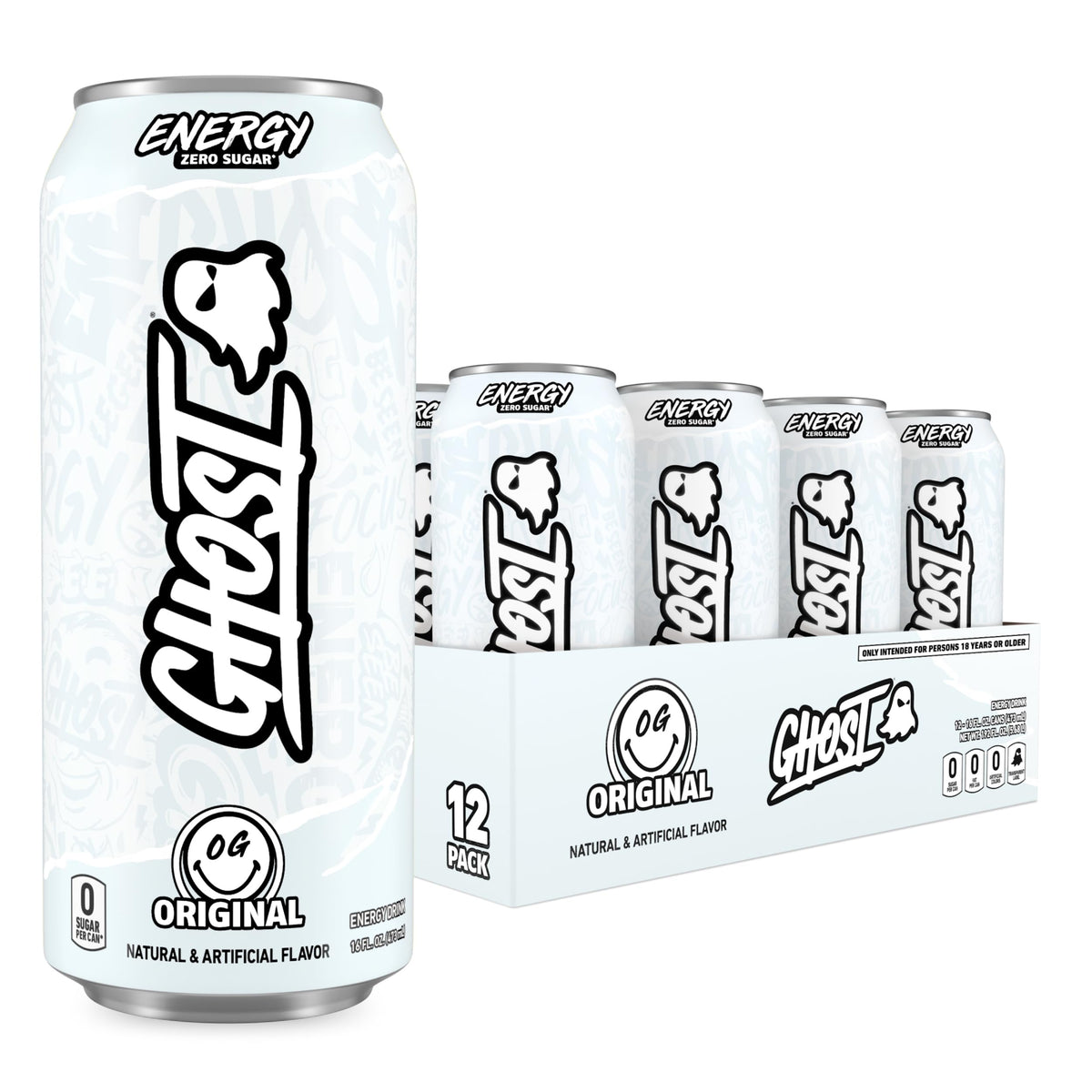 GHOST Energy Drink - 12-Pack, Original 16oz | 200mg Natural Caffeine, L-Carnitine & Taurine, Transparent Label, Vegan & Gluten-Free