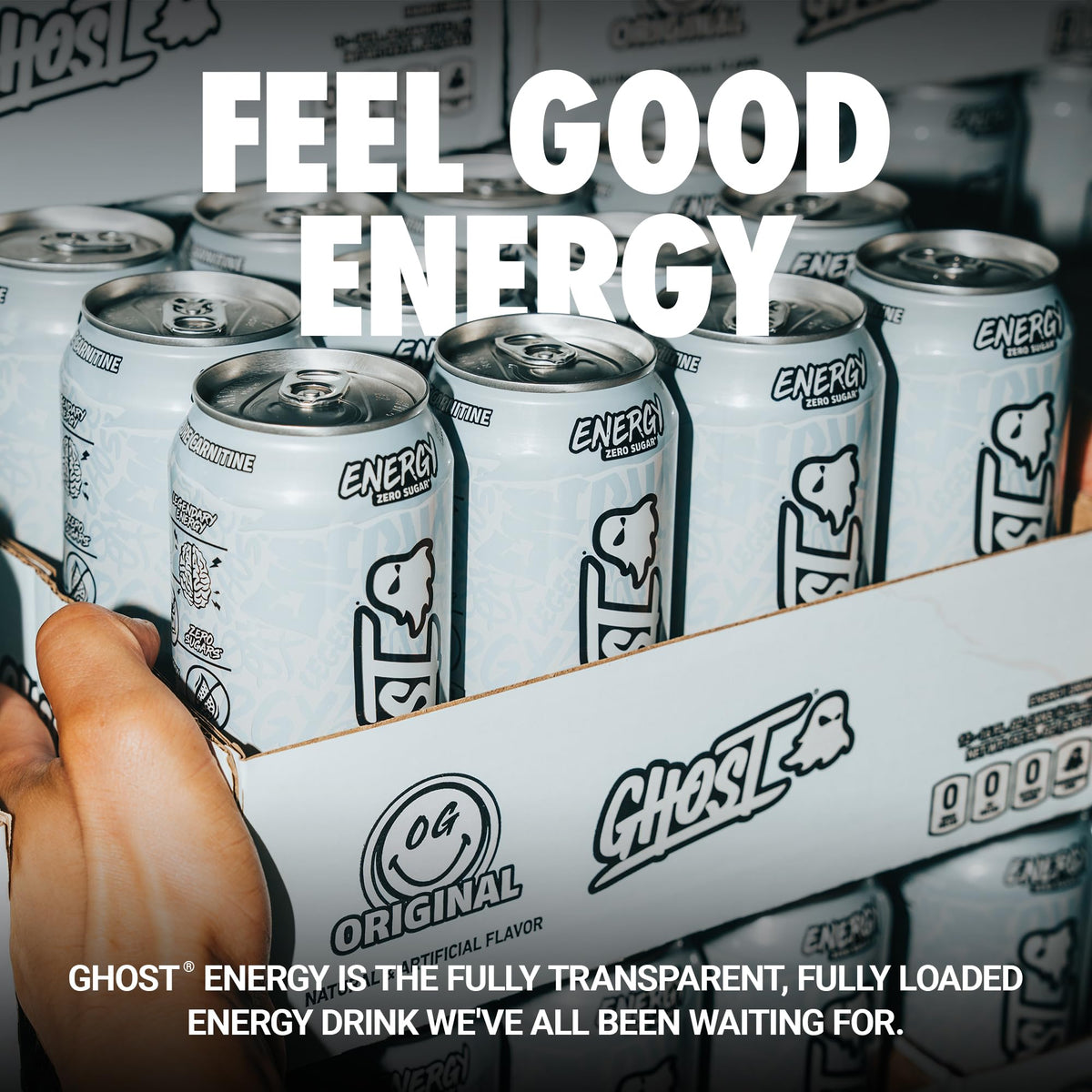 GHOST Energy Drink - 12-Pack, Original 16oz | 200mg Natural Caffeine, L-Carnitine & Taurine, Transparent Label, Vegan & Gluten-Free