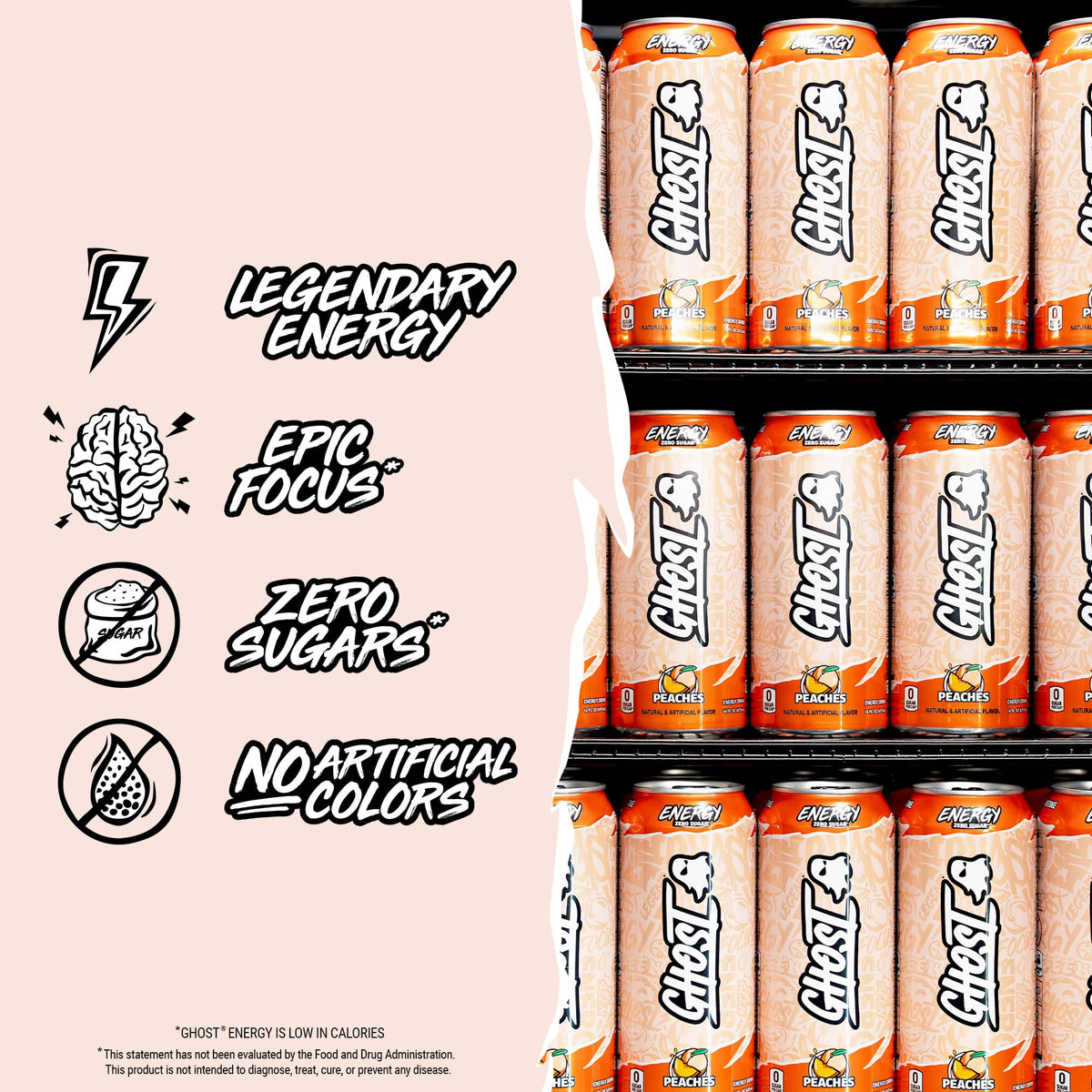 GHOST Energy Drink 12-Pack Peaches 16oz | Natural Caffeine & Focus