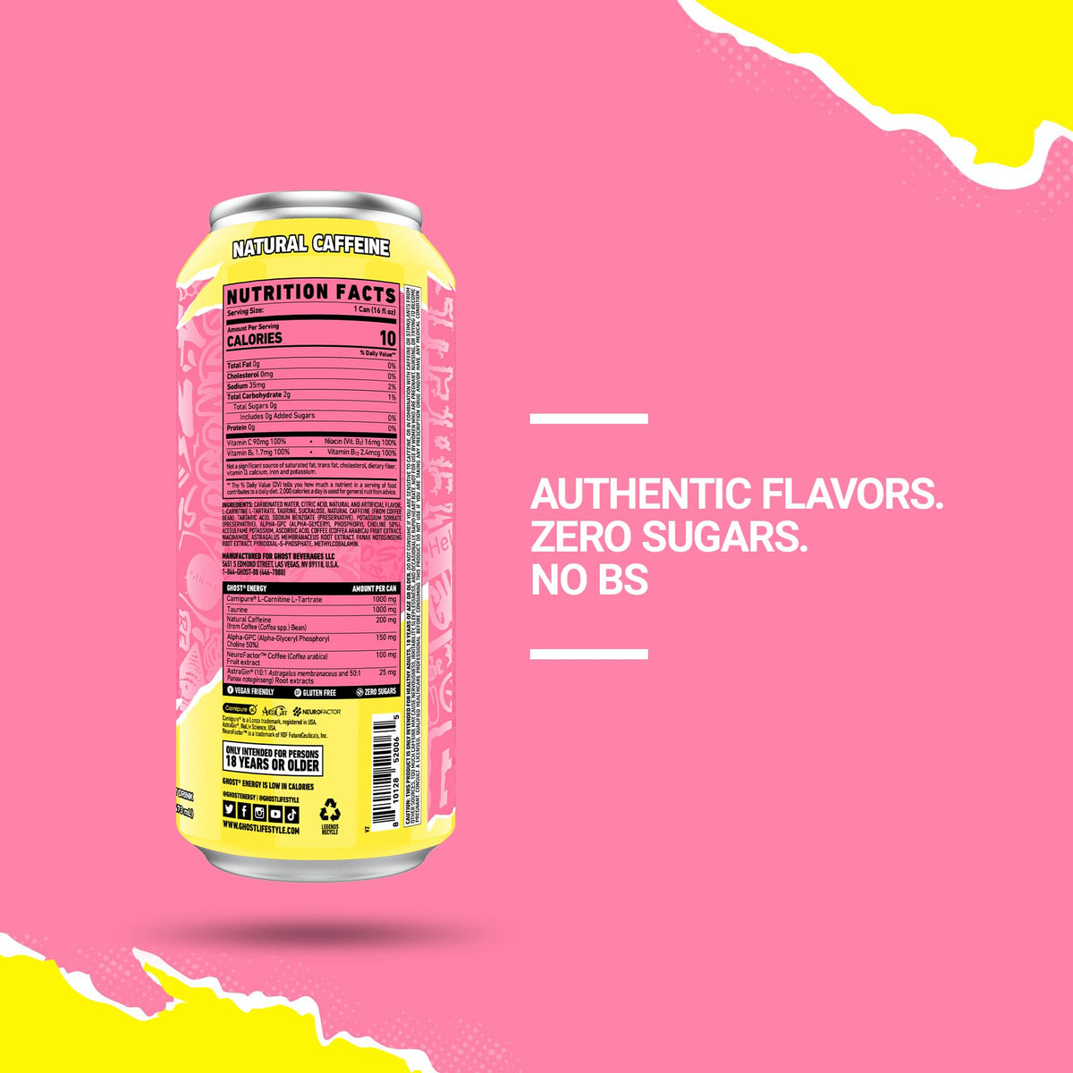 GHOST Energy Drink Sour Pink Lemonade – 12-Pack, 16oz Cans | 200mg Caffeine, L-Carnitine & Taurine, Vegan & Gluten-Free