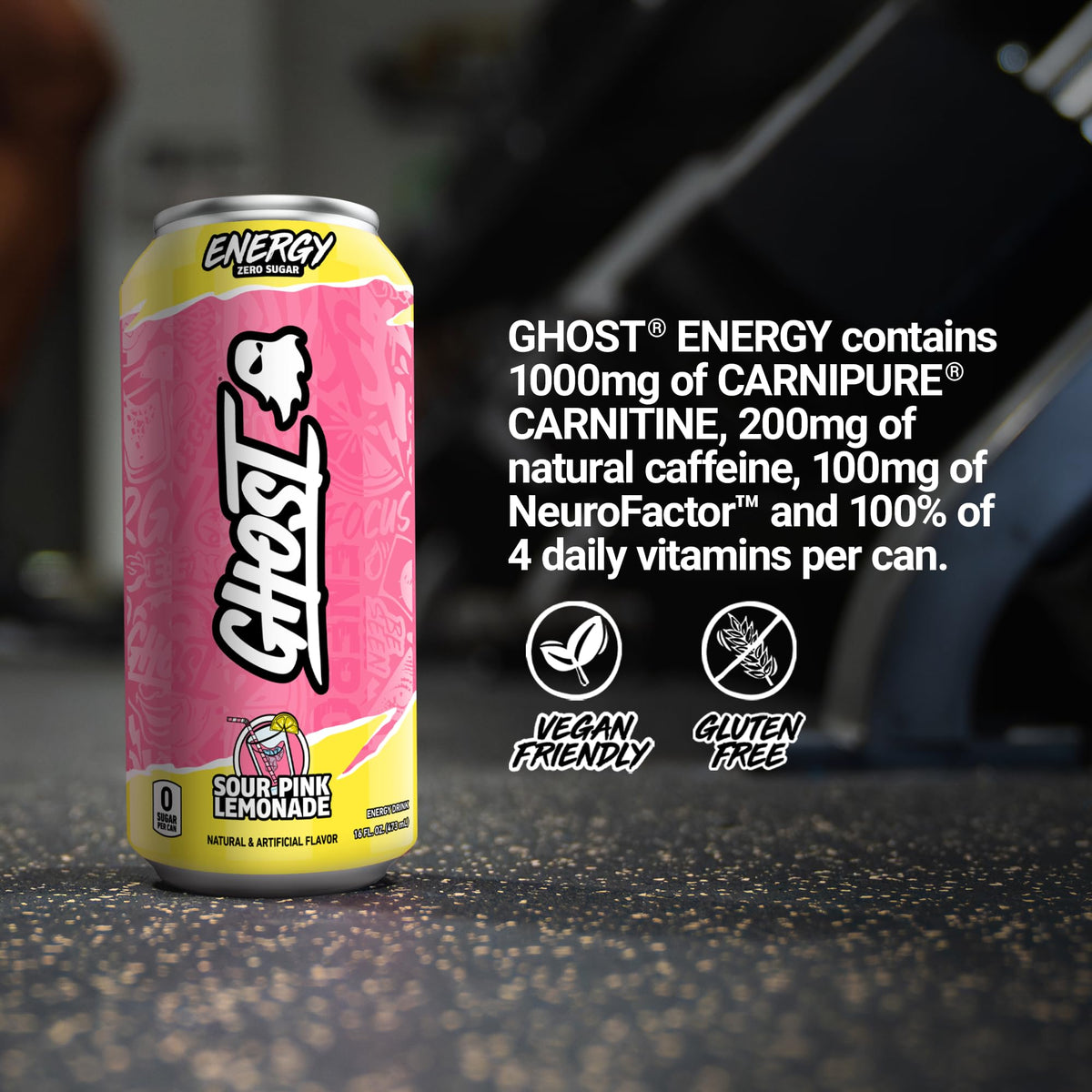 GHOST Energy Drink Sour Pink Lemonade – 12-Pack, 16oz Cans | 200mg Caffeine, L-Carnitine & Taurine, Vegan & Gluten-Free