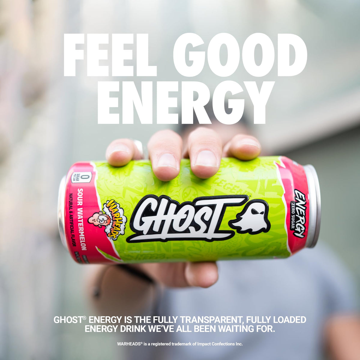 Ghost Energy Drink Warheads Sour Watermelon 12-Pack | 200mg Caffeine, Focus, Vegan