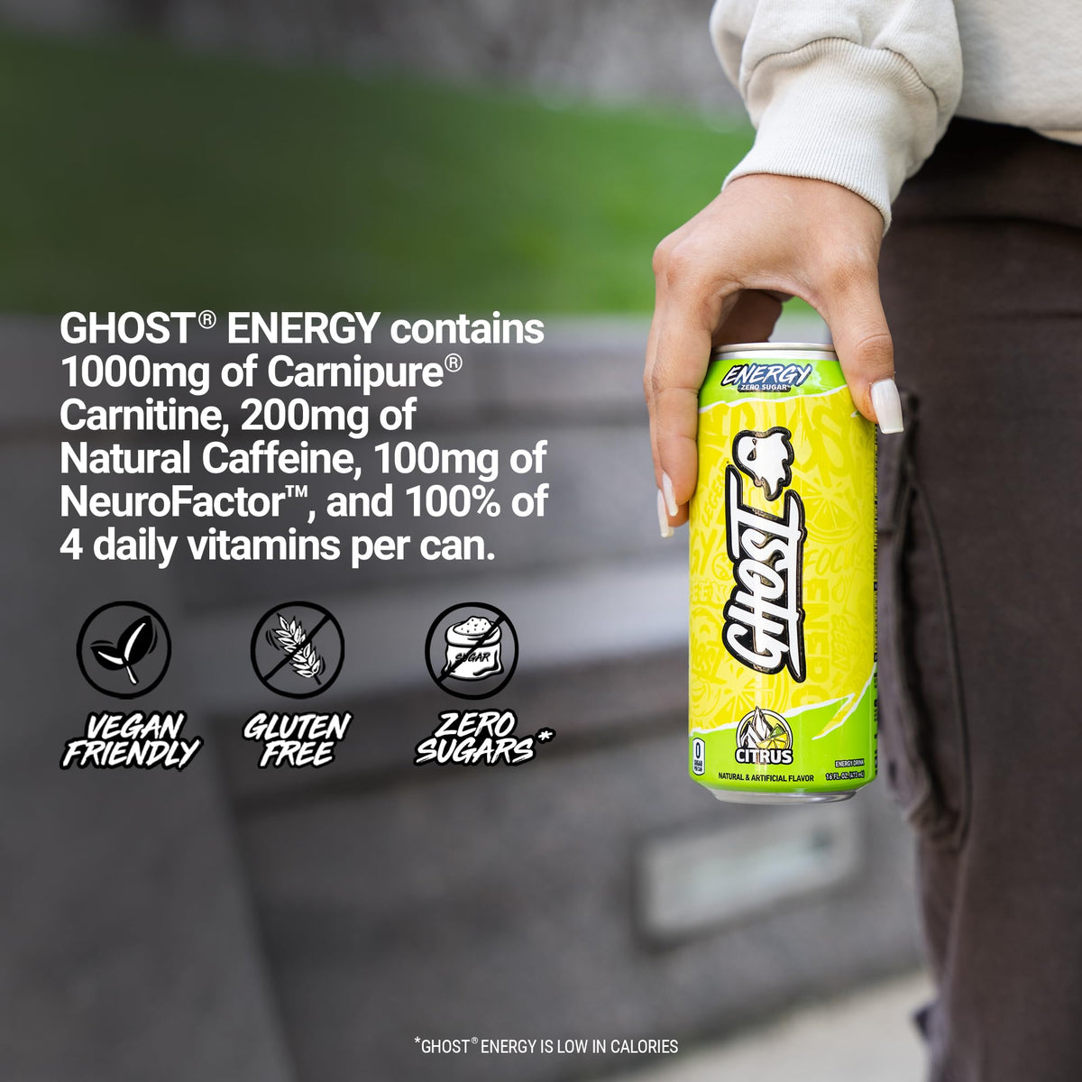 GHOST Energy Drink 12-Pack Citrus | 200mg Natural Caffeine, Focus, No Artificial Colors, Gluten-Free & Vegan