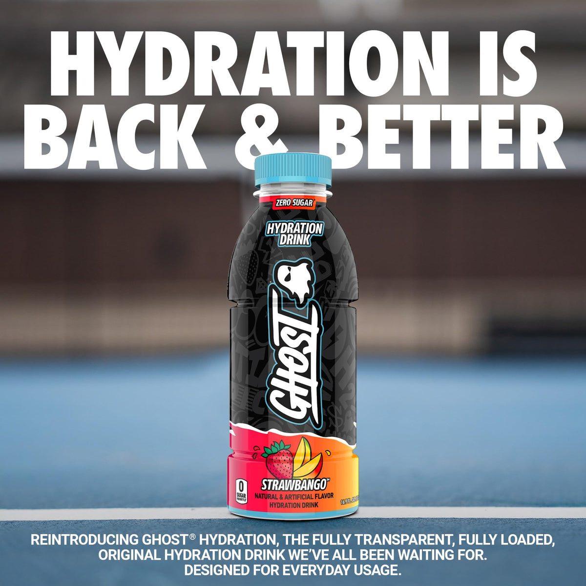 GHOST Hydration Strawbango RTD – Electrolyte Drink, Zero Sugar, Caffeine-Free (16.9 oz x12)