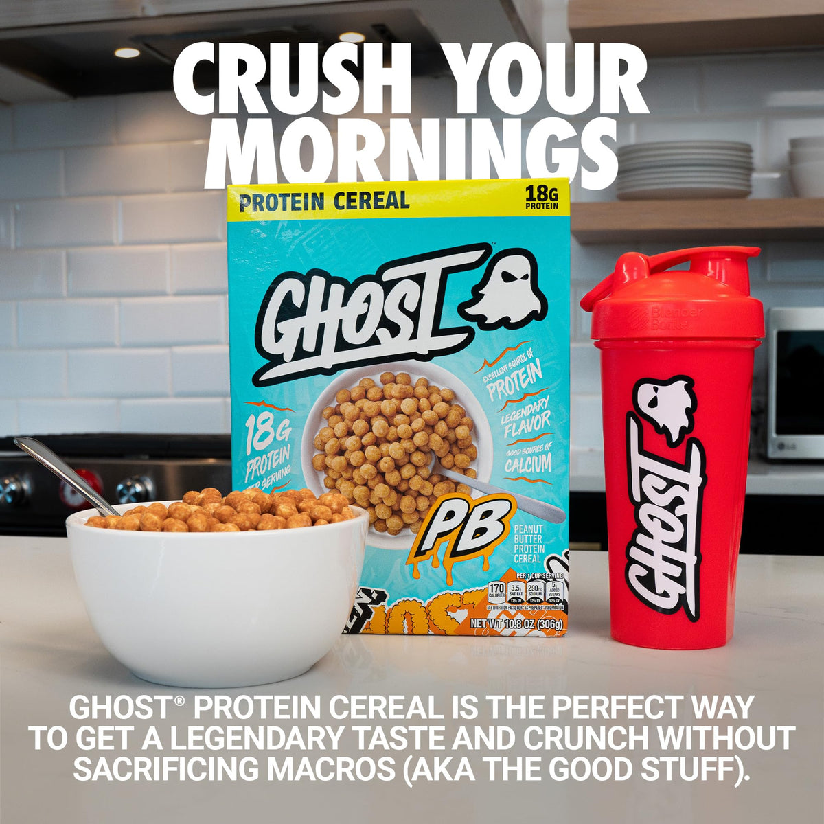 GHOST Protein Cereal Peanut Butter Flavor (3-Pack) – 18g Protein, Calcium, 10.8oz Boxes