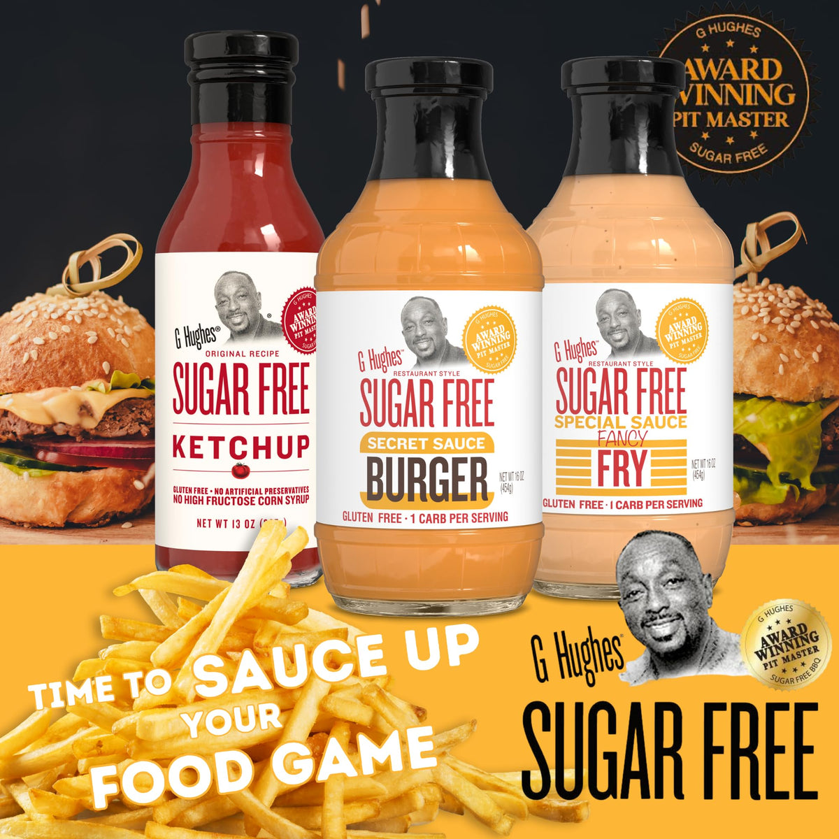 G Hughes Sugar Free Burger Sauces Variety Pack – Gluten Free, No Sugar, 3 Pack