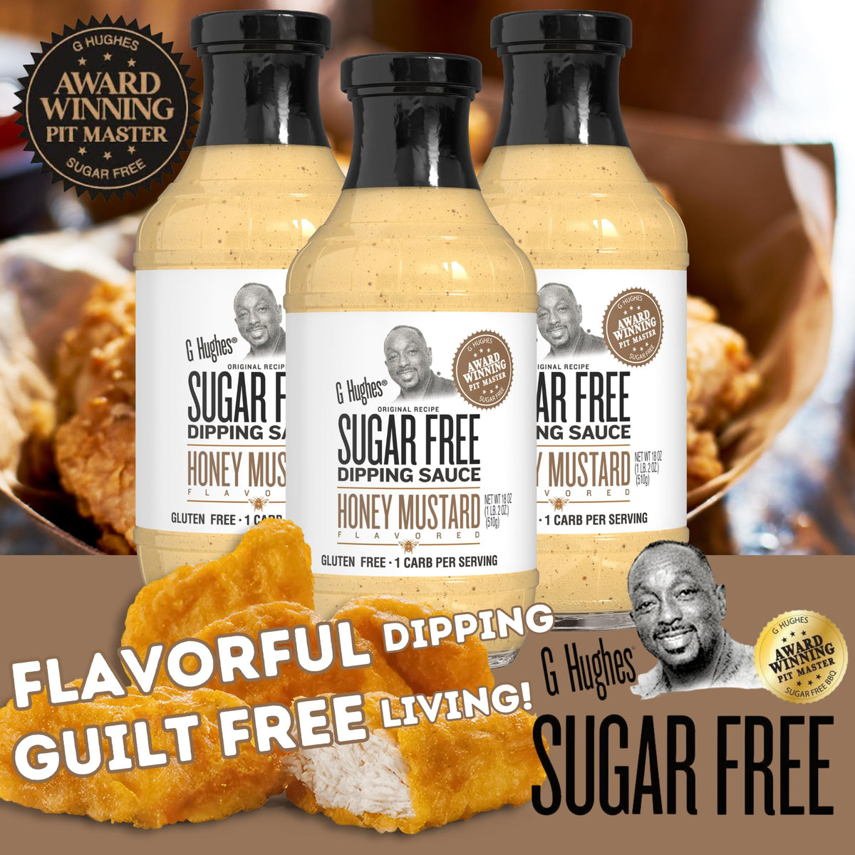 G Hughes Sugar Free Honey Mustard Dipping Sauce - Gluten Free, Low Carb, No Added Sugar - 18 oz (3-Pack)