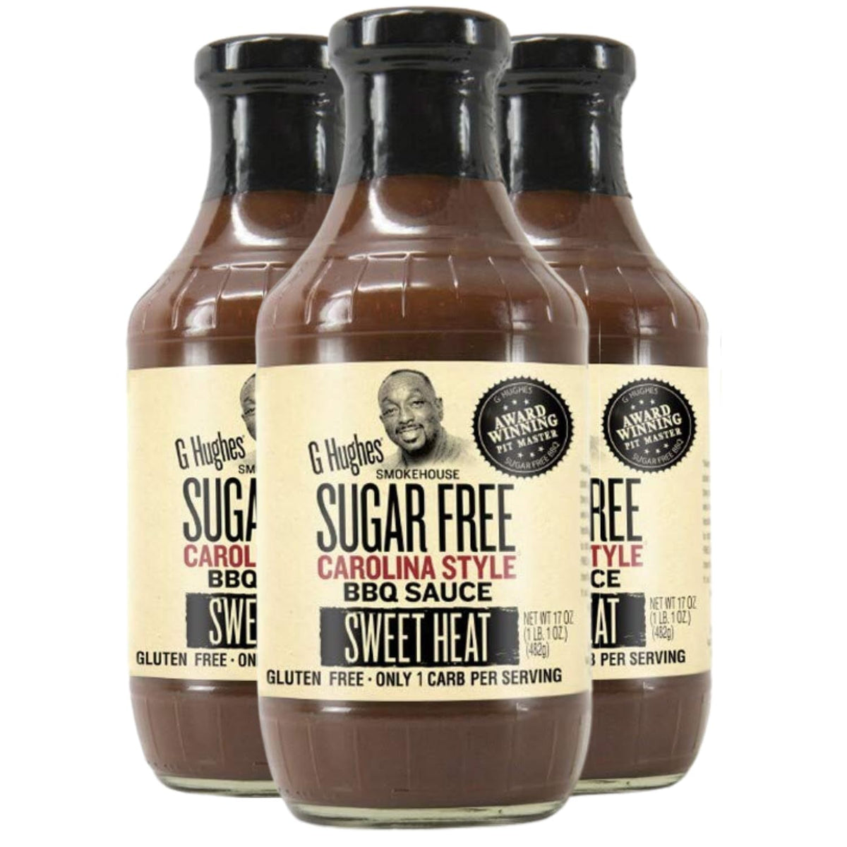 G Hughes Sugar Free Sweet Heat Carolina BBQ Sauce – Gluten Free, Low Carb, 17 oz (3-Pack)