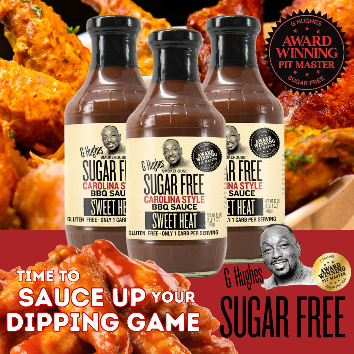 G Hughes Sugar Free Sweet Heat Carolina BBQ Sauce – Gluten Free, Low Carb, 17 oz (3-Pack)