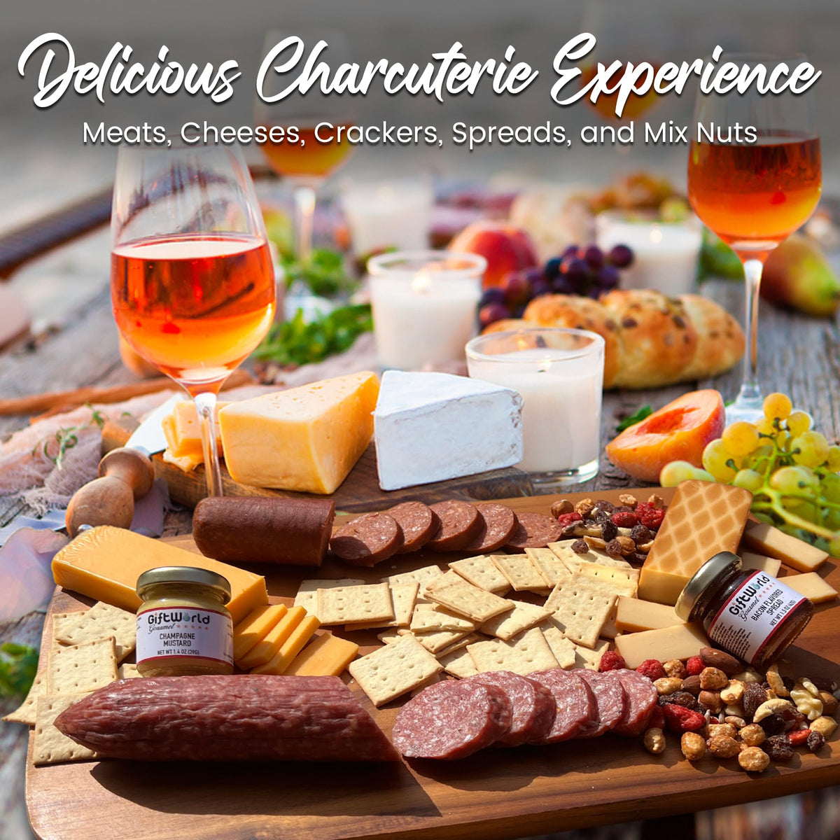 GiftWorld Charcuterie Meat & Cheese Gift Basket – 8‑Item Gourmet Bundle