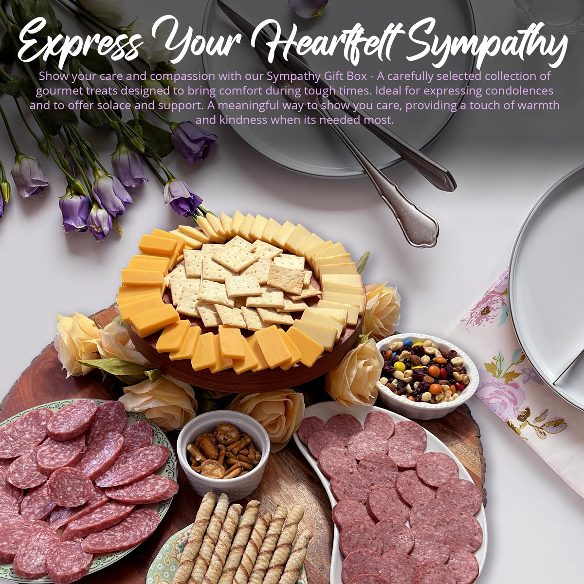 GiftWorld Sympathy Gift Baskets - Meat & Cheese Basket for Bereavement and Memorial Gifts