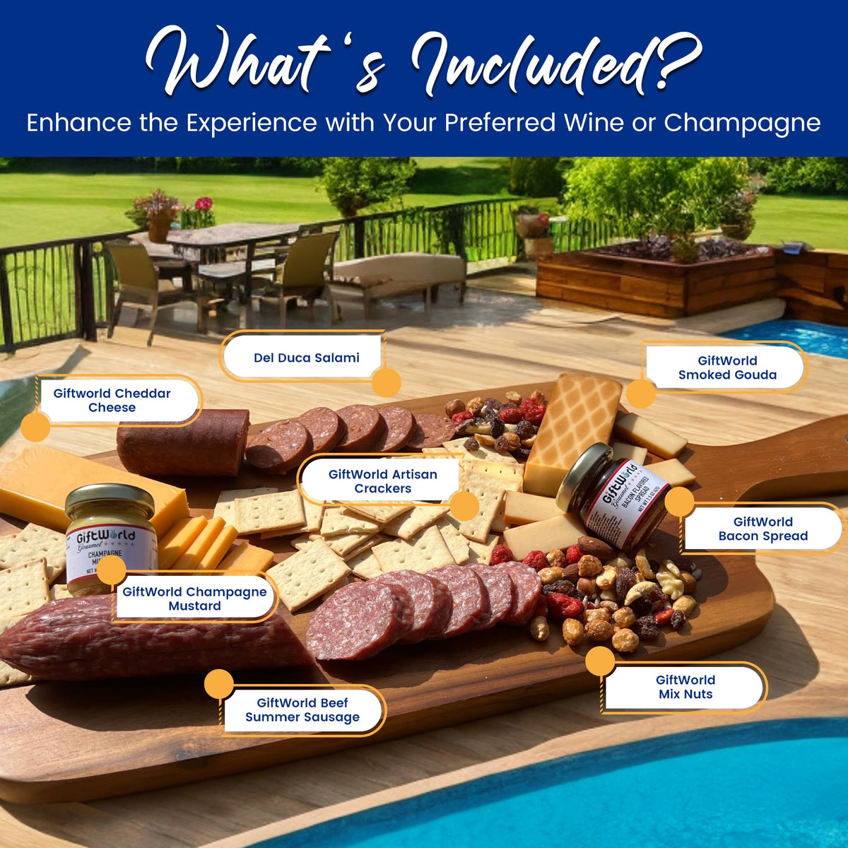 GiftWorld Charcuterie Meat & Cheese Gift Basket – 8‑Item Gourmet Bundle