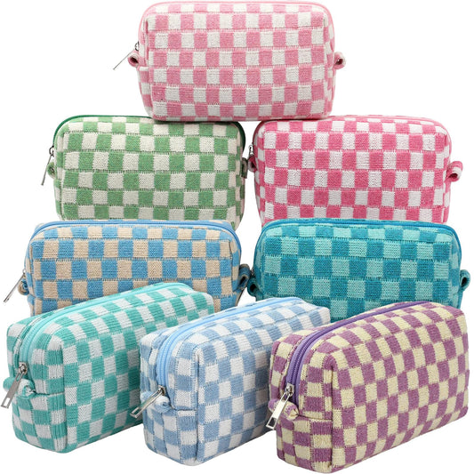 Gilprop 8 Pcs Checkered Makeup Bag Small Cosmetic Pouch Bulk,Colorful 2