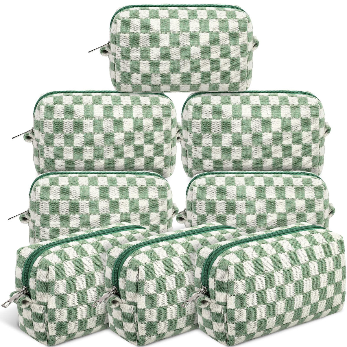 Gilprop 8 Pcs Checkered Makeup Bag Small Cosmetic Pouch Bulk,Green