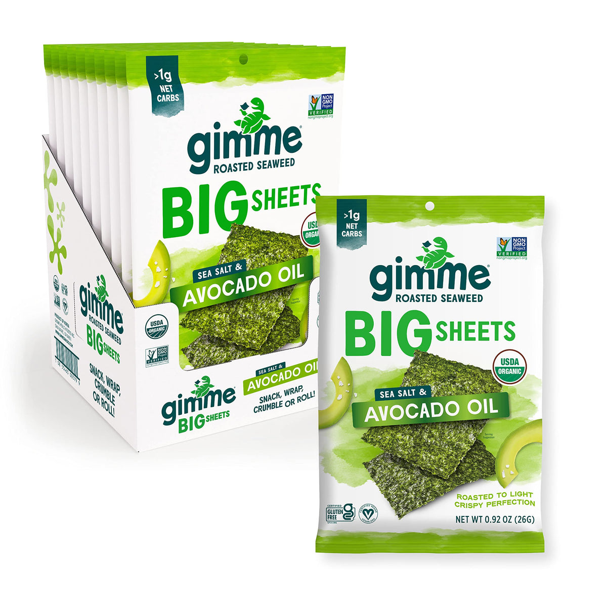 gimMe Organic Seaweed Big Sheets – Sea Salt & Avocado Oil | Keto, Vegan, Gluten-Free