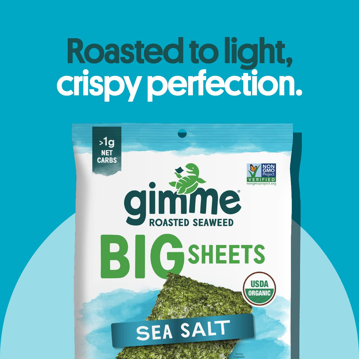 gimMe Seaweed Organic Big Sheets – Sea Salt, Keto-Friendly, 10 x 0.92oz