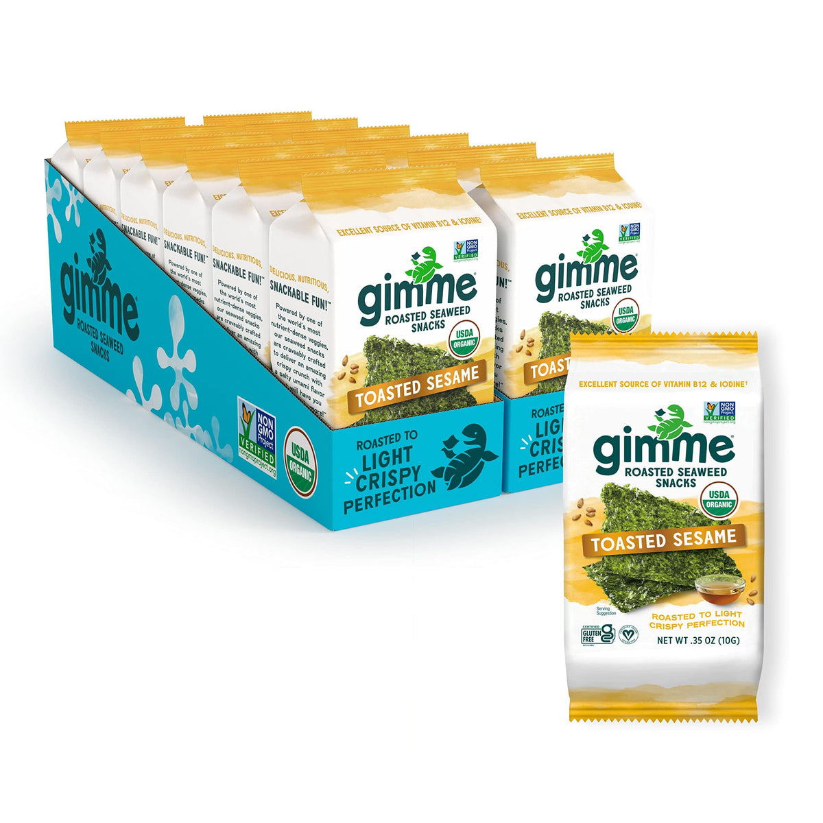 gimMe Seaweed Organic Premium Roasted Seaweed Snacks — Toasted Sesame, 12-Pack